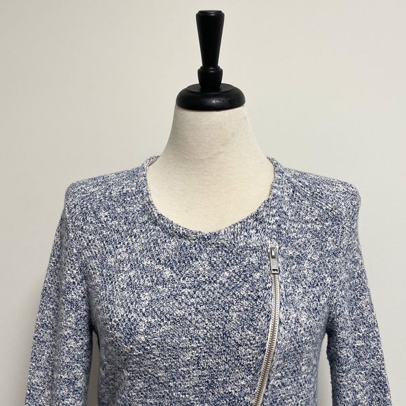 Banana Republic Knit Ivory Blue Asymmetrical Zip Up Sweater Cardigan Medium - Picture 2 of 8